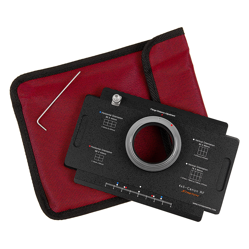 Fotodiox Pro Lens Mount Adapter, Canon RF Mount Mirrorless Camera Body to Large Format 4x5 View Cameras with a Graflok Rear Standard - Shift / Stitch Adapter