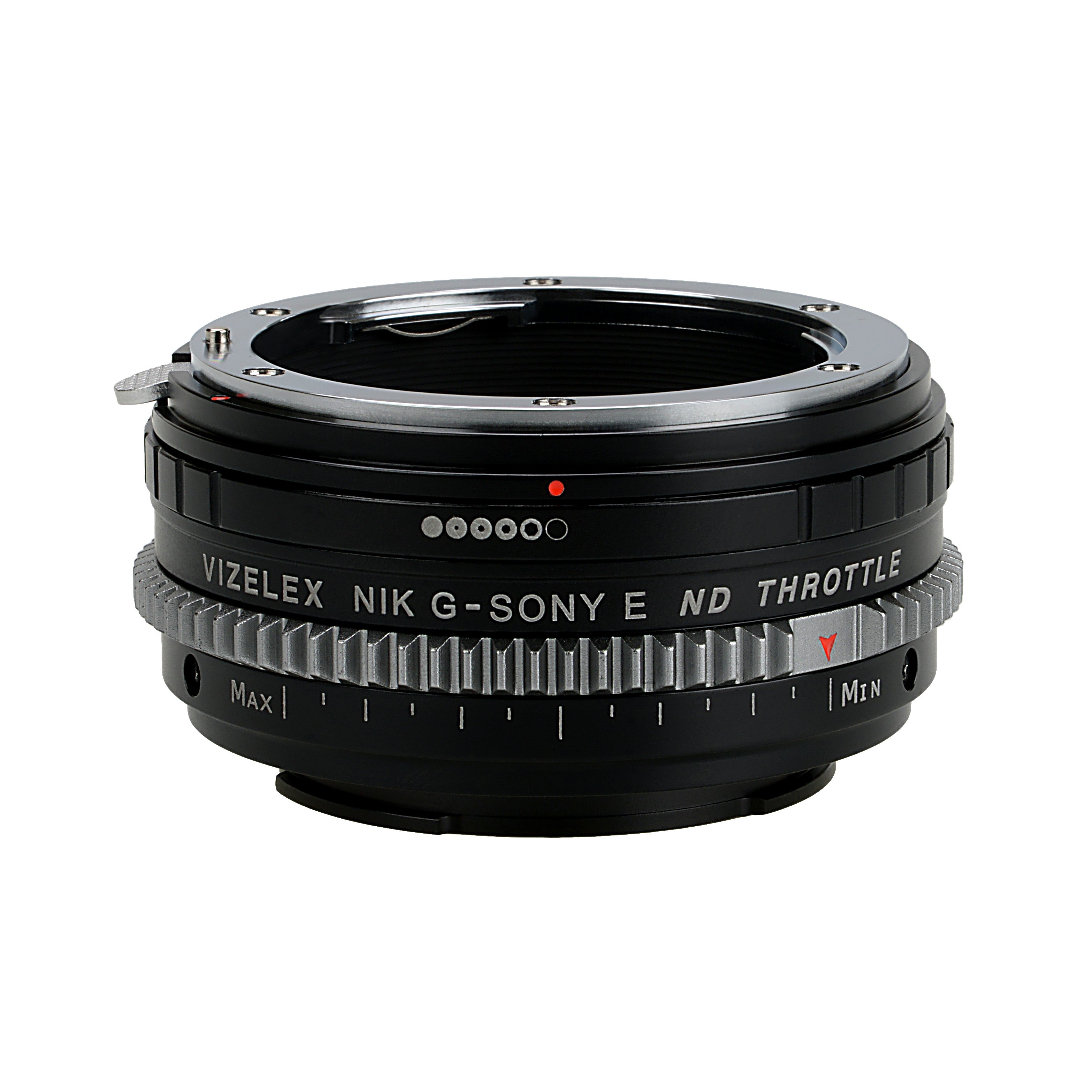 Vizelex Cine ND Throttle Lens Mount Adapter - Nikon Nikkor F Mount G-Type D/SLR Lens to Sony Alpha E-Mount Mirrorless Camera Body with Built-In Variable ND Filter (2 to 8 Stops)