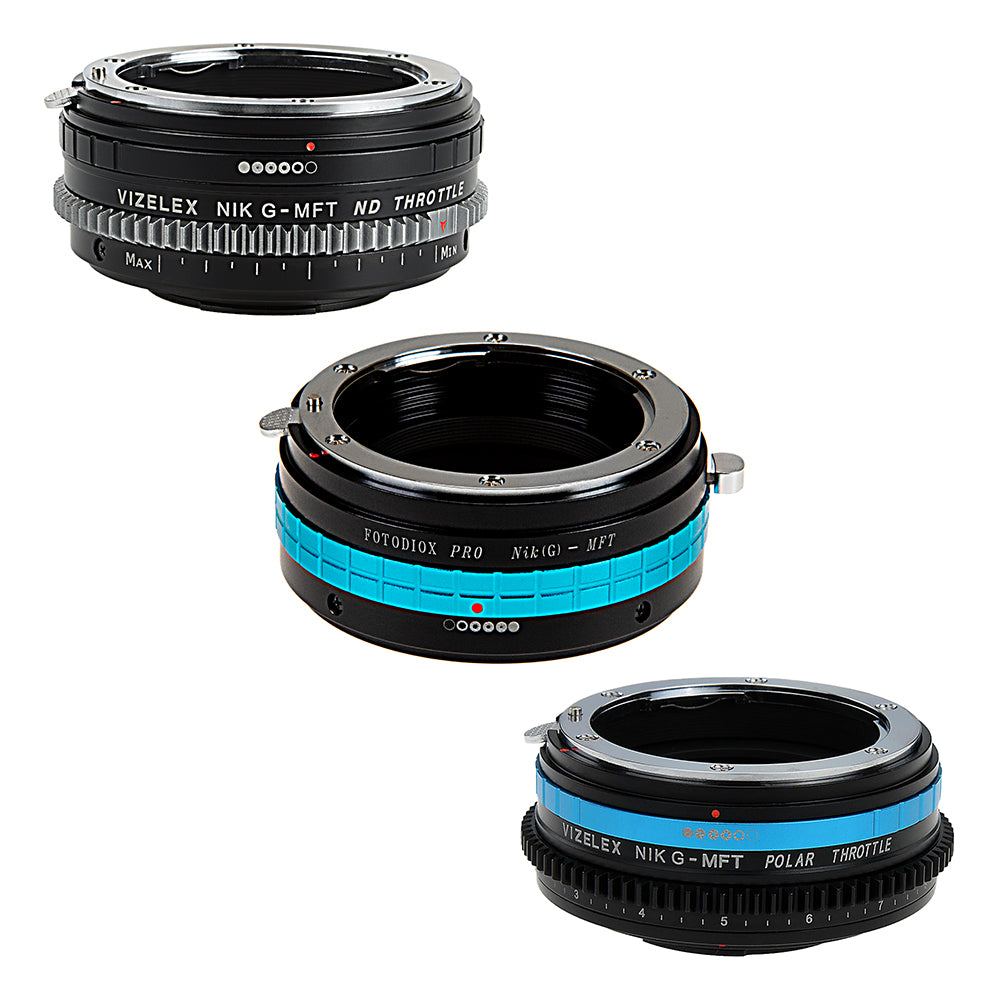 Fotodiox PRO Lens Adapter Field Kit Compatible with Nikon F Mount G-Type D/SLR Lenses to Micro Four Thirds Mount Mirrorless Cameras Includes Three Premium Grade Adapters - PRO, ND Throttle, and Polar Throttle Kit