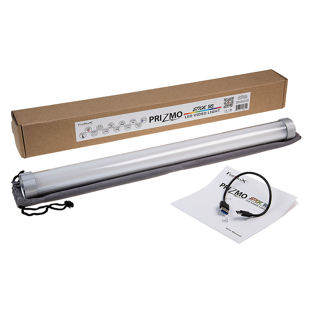 Fotodiox Pro Prizmo Stick 512 RGBW+T LED Tube Light - Multi Color, Dimmable, Professional Photo/Video LED Light with Special Effects Settings