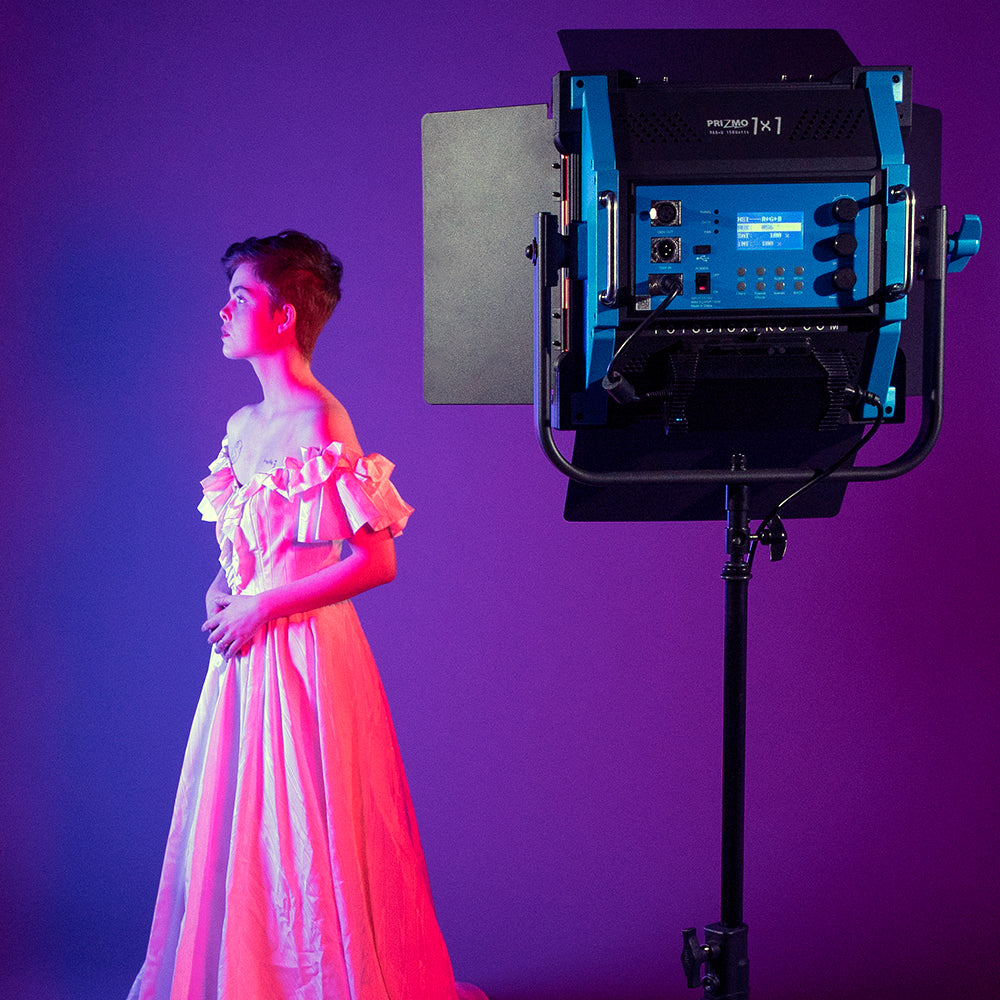 Fotodiox Pro FACTOR Prizmo 150 RGB+W LED Light - 1x1' Multi Color Dimmable Studio Light with Special Effects Settings & Softbox